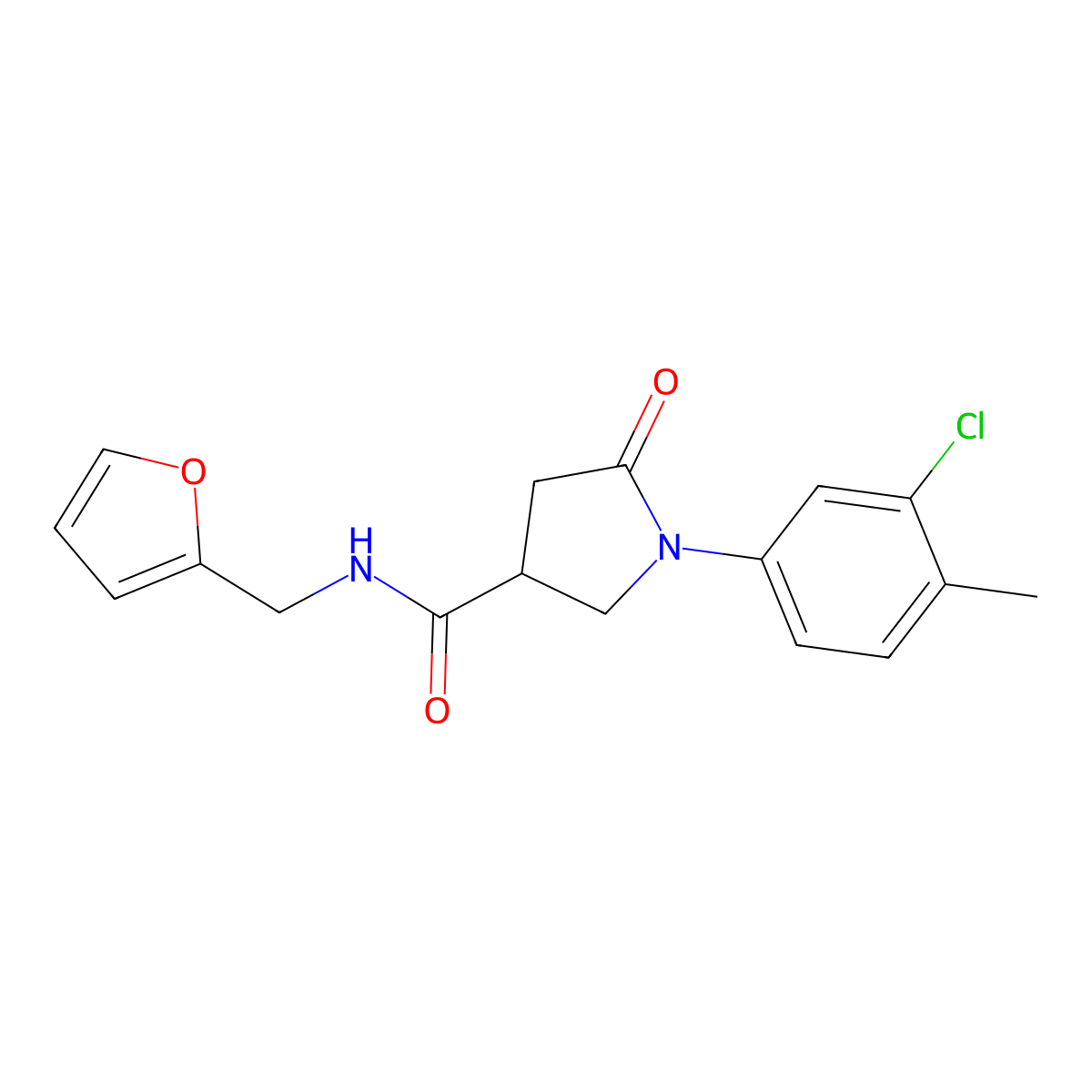 1-(3-chloro-4-methylphenyl)-N-(furan-2-ylmethyl)-5-oxopyrrolidine-3-carboxamide molecular structure, CAS 713081-17-5