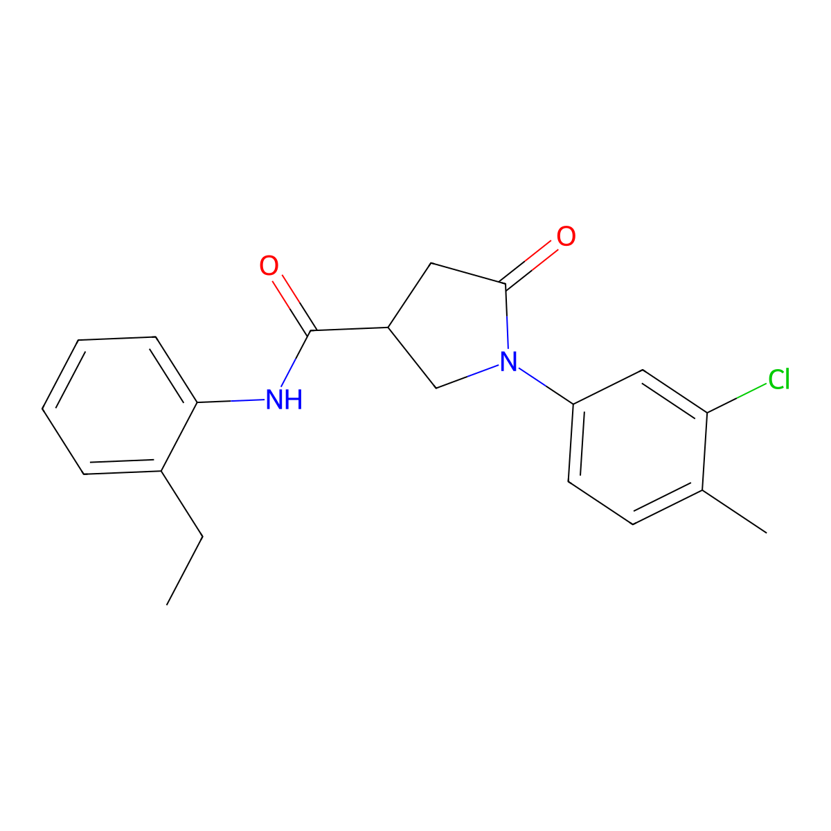 1-(3-chloro-4-methylphenyl)-N-(2-ethylphenyl)-5-oxopyrrolidine-3-carboxamide molecular structure, CAS 713081-21-1
