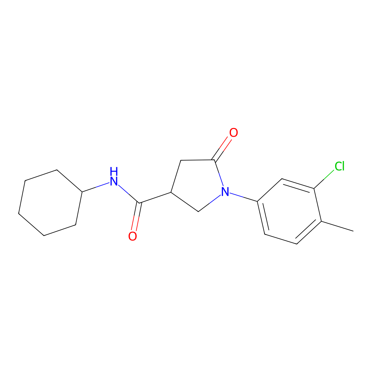 1-(3-chloro-4-methylphenyl)-N-cyclohexyl-5-oxopyrrolidine-3-carboxamide molecular structure, CAS 713081-23-3