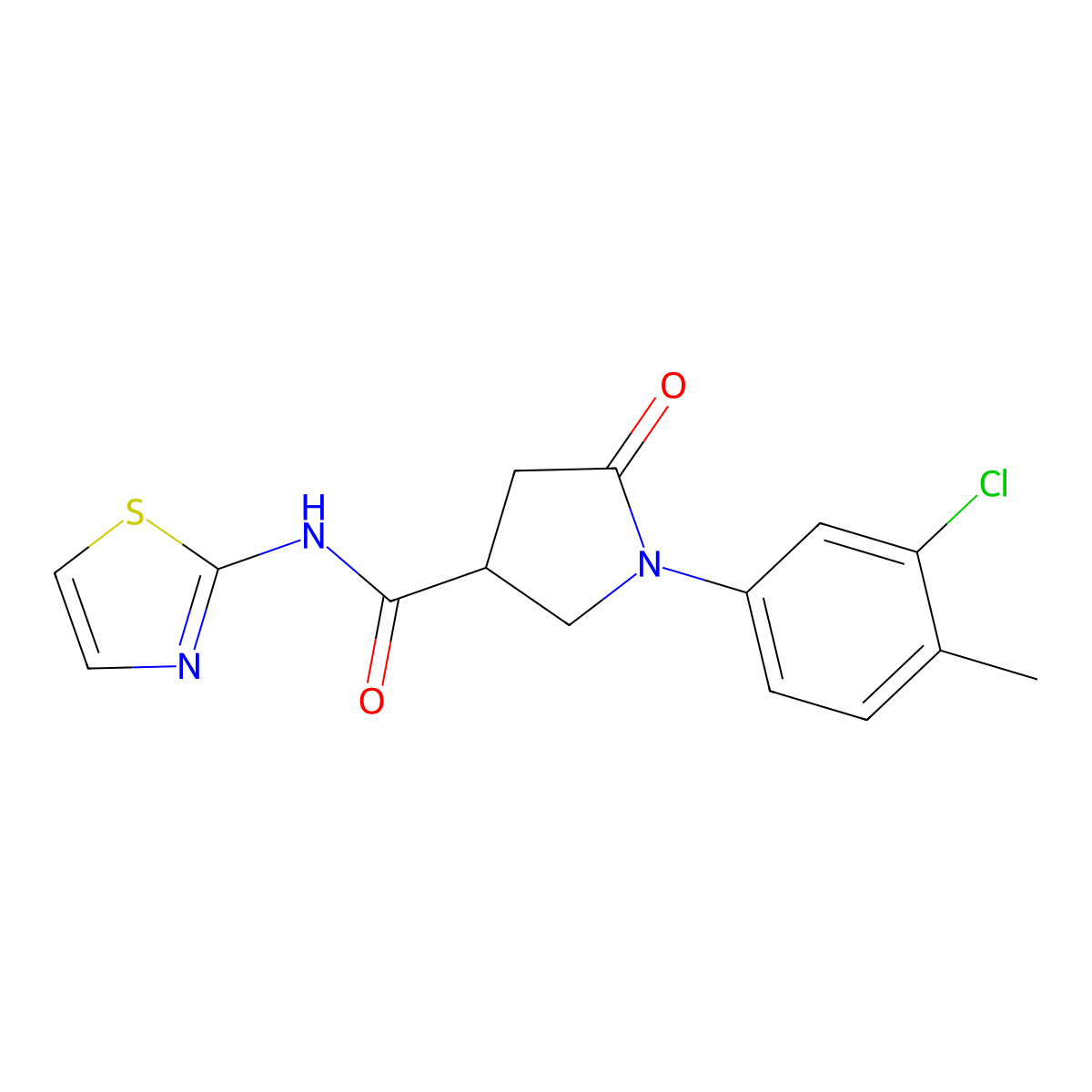 1-(3-chloro-4-methylphenyl)-5-oxo-N-(1,3-thiazol-2-yl)pyrrolidine-3-carboxamide molecular structure, CAS 713081-25-5