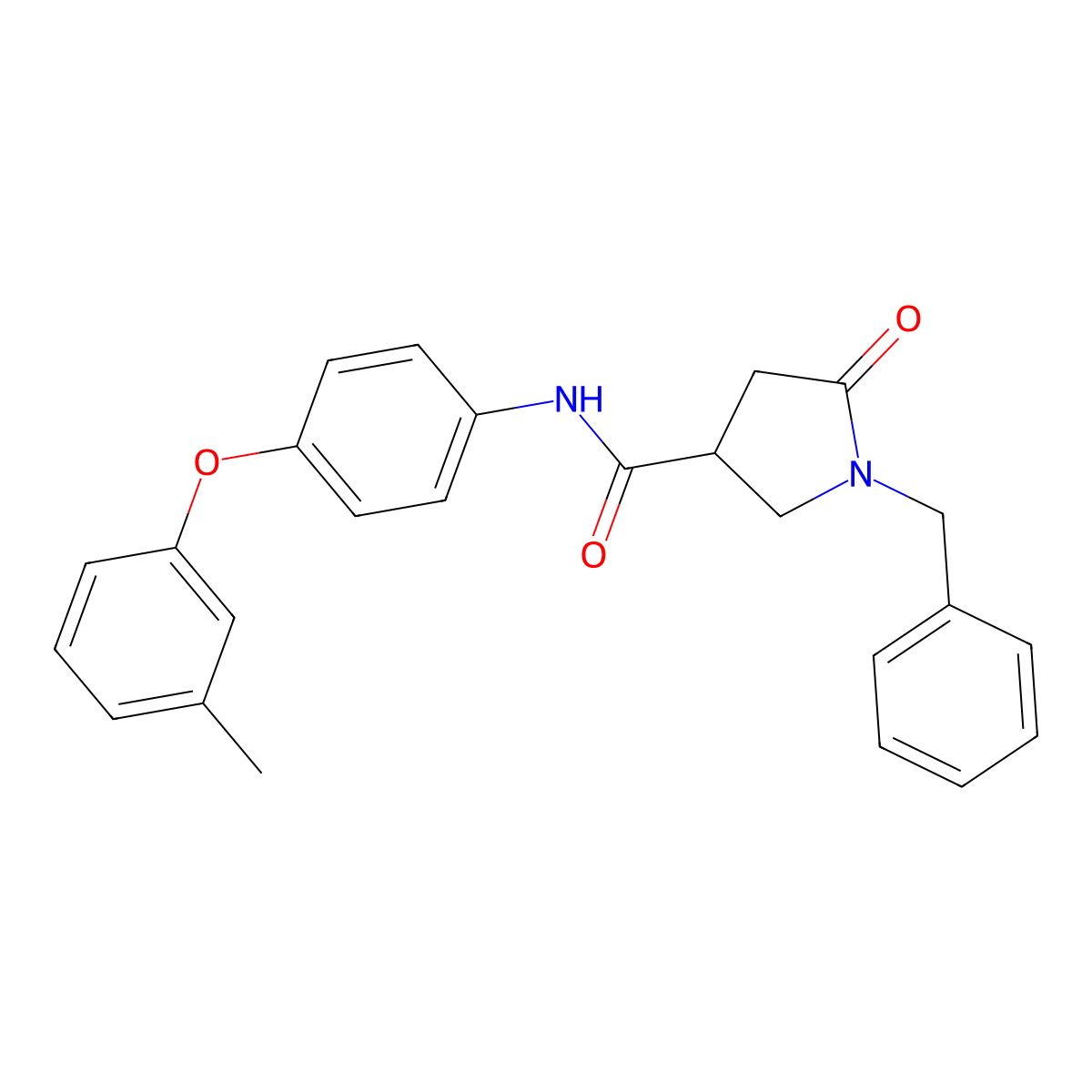 1-benzyl-N-[4-(3-methylphenoxy)phenyl]-5-oxopyrrolidine-3-carboxamide molecular structure, CAS 713081-29-9