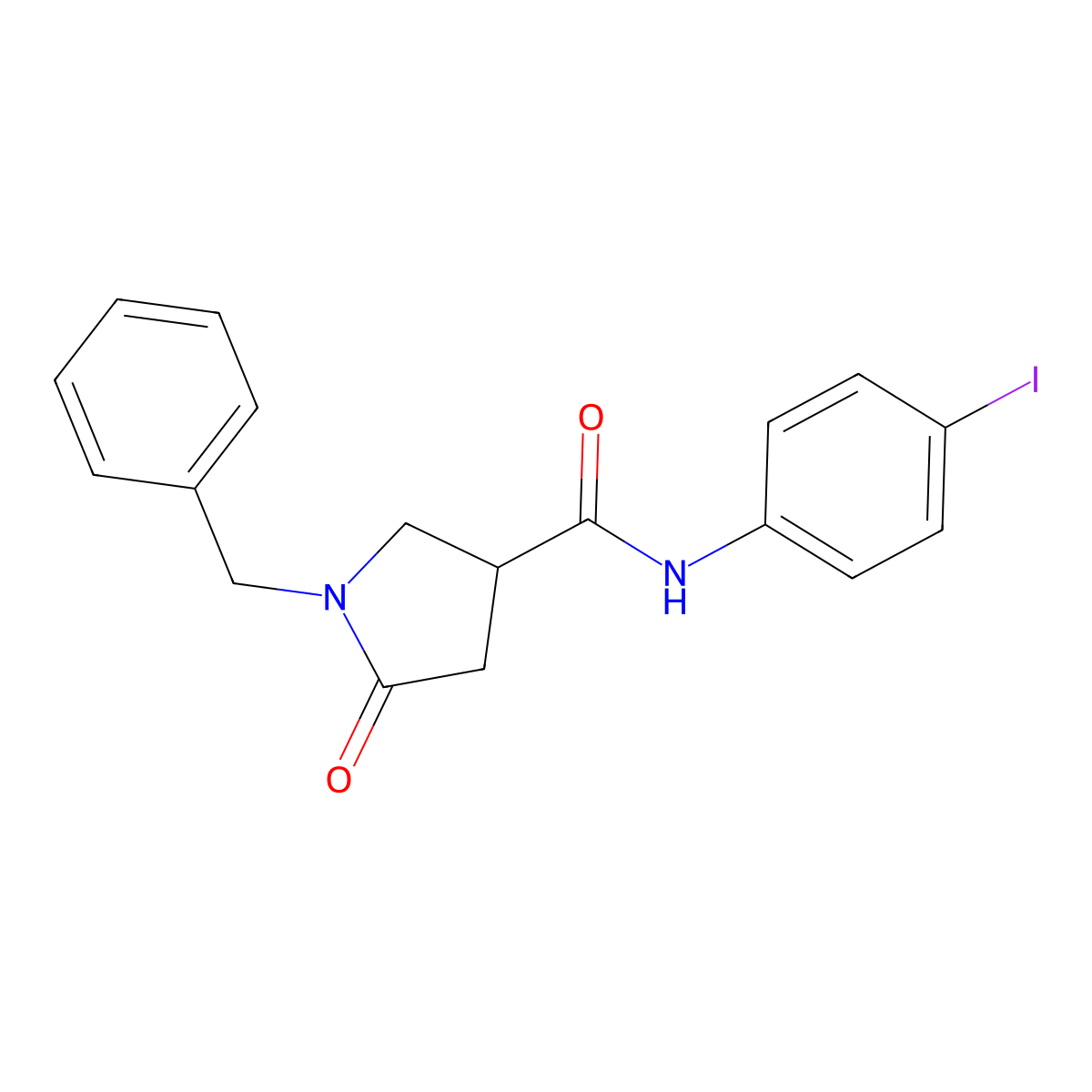 1-benzyl-N-(4-iodophenyl)-5-oxopyrrolidine-3-carboxamide molecular structure, CAS 713081-30-2