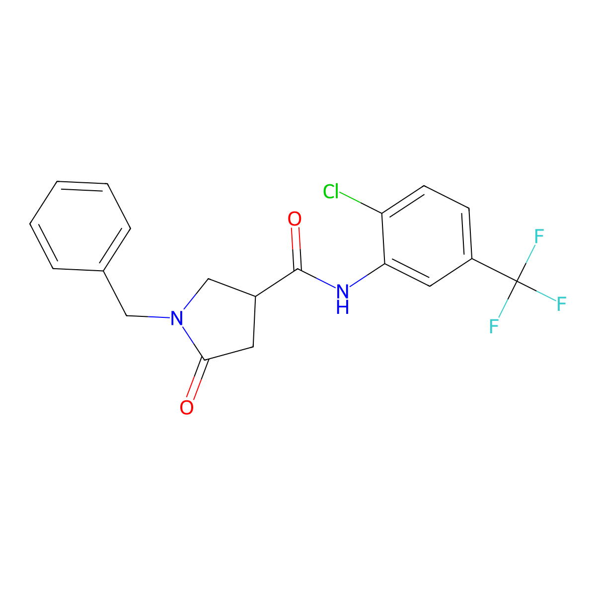 1-benzyl-N-[2-chloro-5-(trifluoromethyl)phenyl]-5-oxopyrrolidine-3-carboxamide molecular structure, CAS 713081-36-8