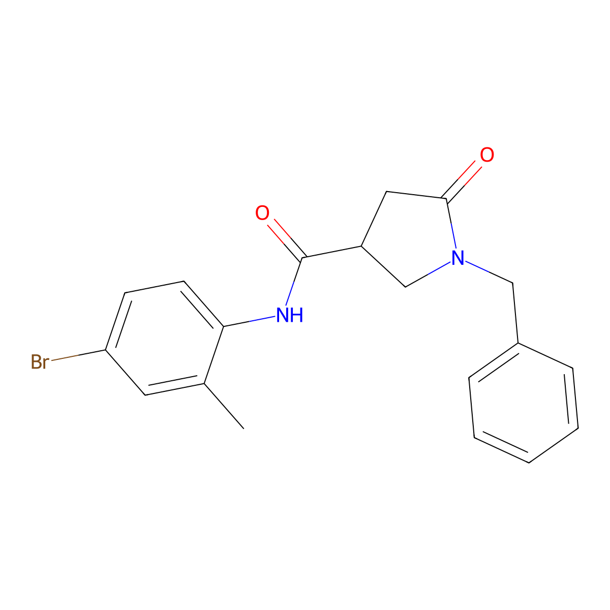 1-benzyl-N-(4-bromo-2-methylphenyl)-5-oxopyrrolidine-3-carboxamide molecular structure, CAS 713081-37-9
