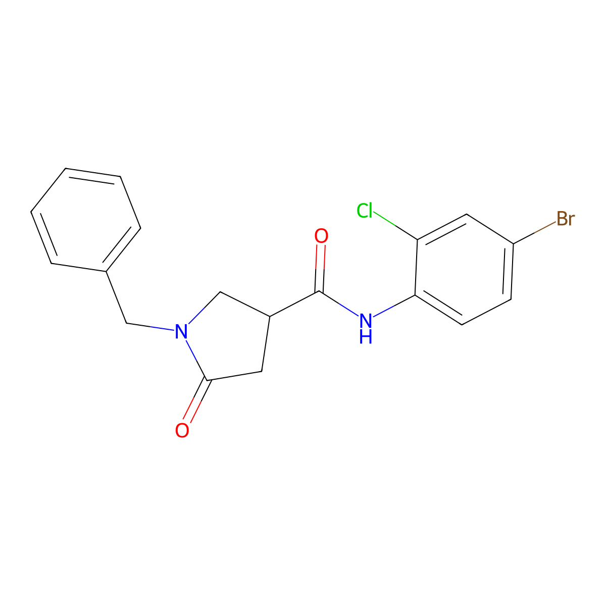 1-benzyl-N-(4-bromo-2-chlorophenyl)-5-oxopyrrolidine-3-carboxamide molecular structure, CAS 713081-38-0
