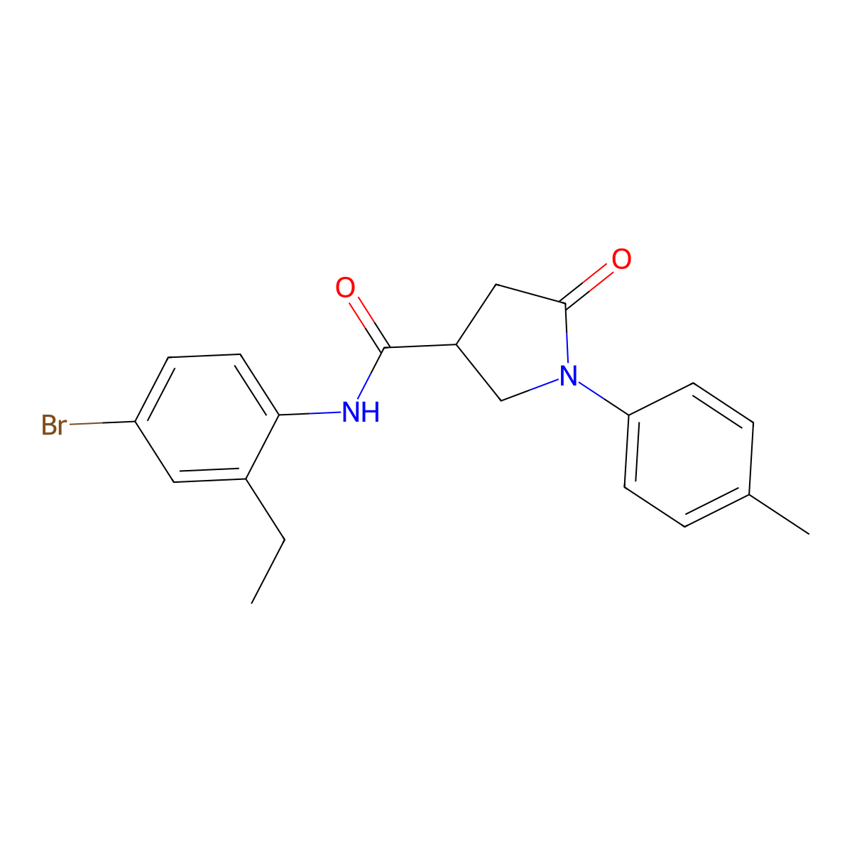 N-(4-bromo-2-ethylphenyl)-1-(4-methylphenyl)-5-oxopyrrolidine-3-carboxamide molecular structure, CAS 713081-40-4