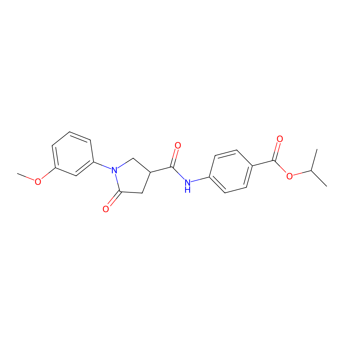 Isopropyl 4-({[1-(3-methoxyphenyl)-5-oxo-3-pyrrolidinyl]carbonyl}amino)benzoate molecular structure, CAS 713081-46-0