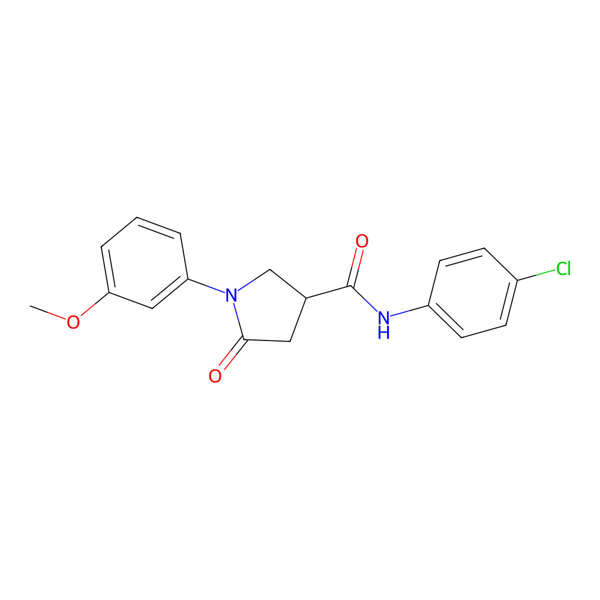 N-(4-chlorophenyl)-1-(3-methoxyphenyl)-5-oxopyrrolidine-3-carboxamide molecular structure, CAS 713081-47-1
