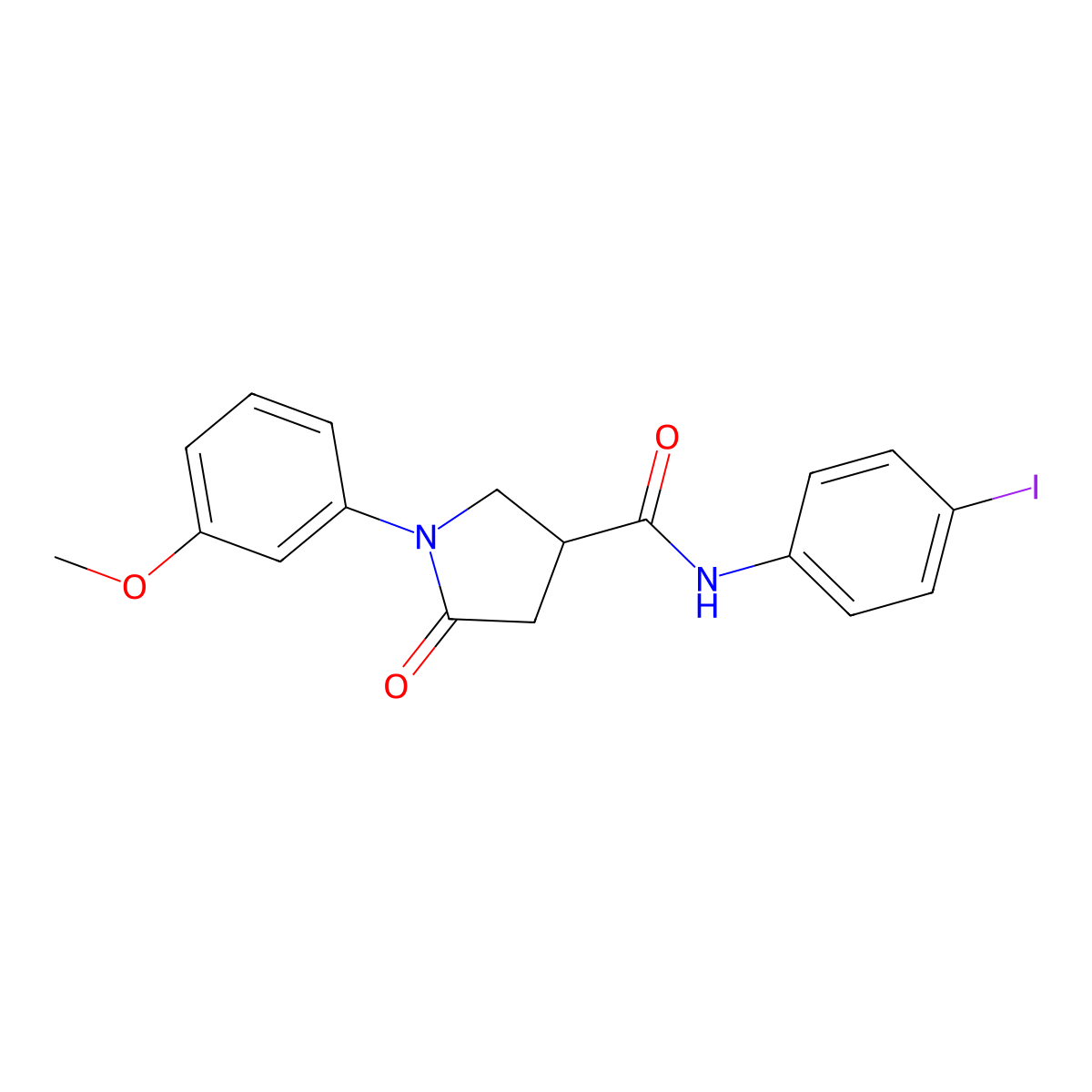 N-(4-iodophenyl)-1-(3-methoxyphenyl)-5-oxopyrrolidine-3-carboxamide molecular structure, CAS 713081-48-2