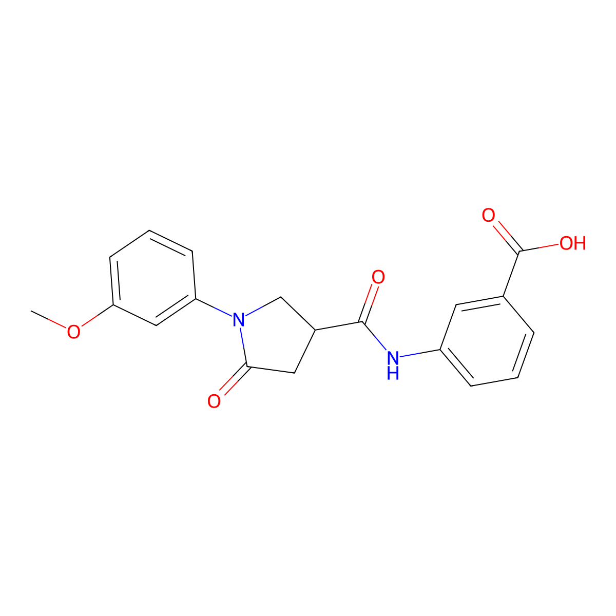 3-[[1-(3-Methoxyphenyl)-5-oxopyrrolidine-3-carbonyl]amino]benzoic acid molecular structure, CAS 713081-55-1