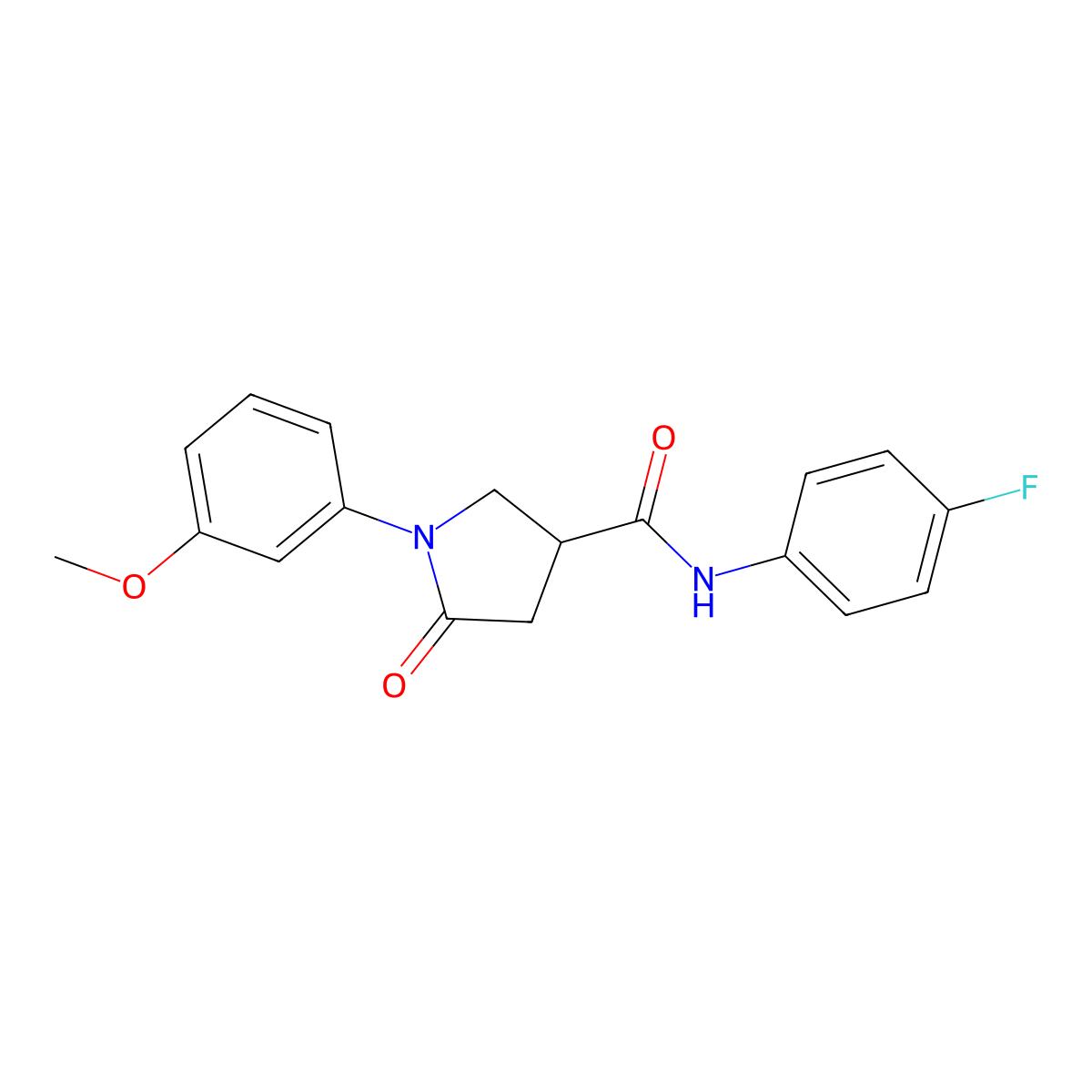 N-(4-fluorophenyl)-1-(3-methoxyphenyl)-5-oxopyrrolidine-3-carboxamide molecular structure, CAS 713081-56-2
