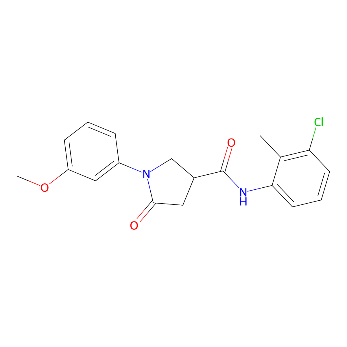 N-(3-chloro-2-methylphenyl)-1-(3-methoxyphenyl)-5-oxopyrrolidine-3-carboxamide molecular structure, CAS 713081-60-8