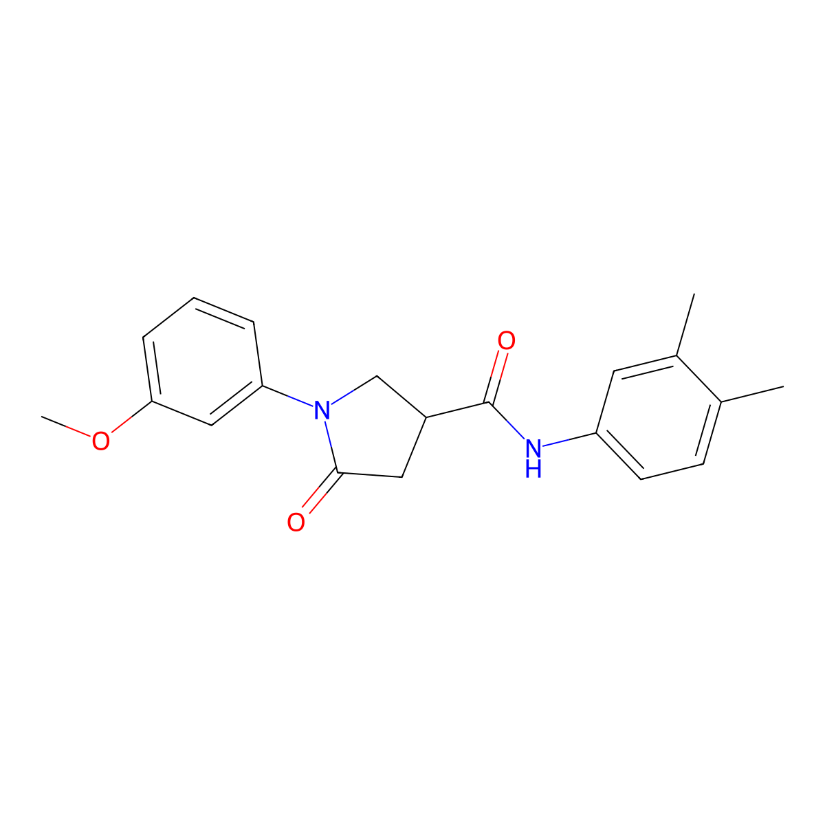 N-(3,4-dimethylphenyl)-1-(3-methoxyphenyl)-5-oxopyrrolidine-3-carboxamide molecular structure, CAS 713081-61-9