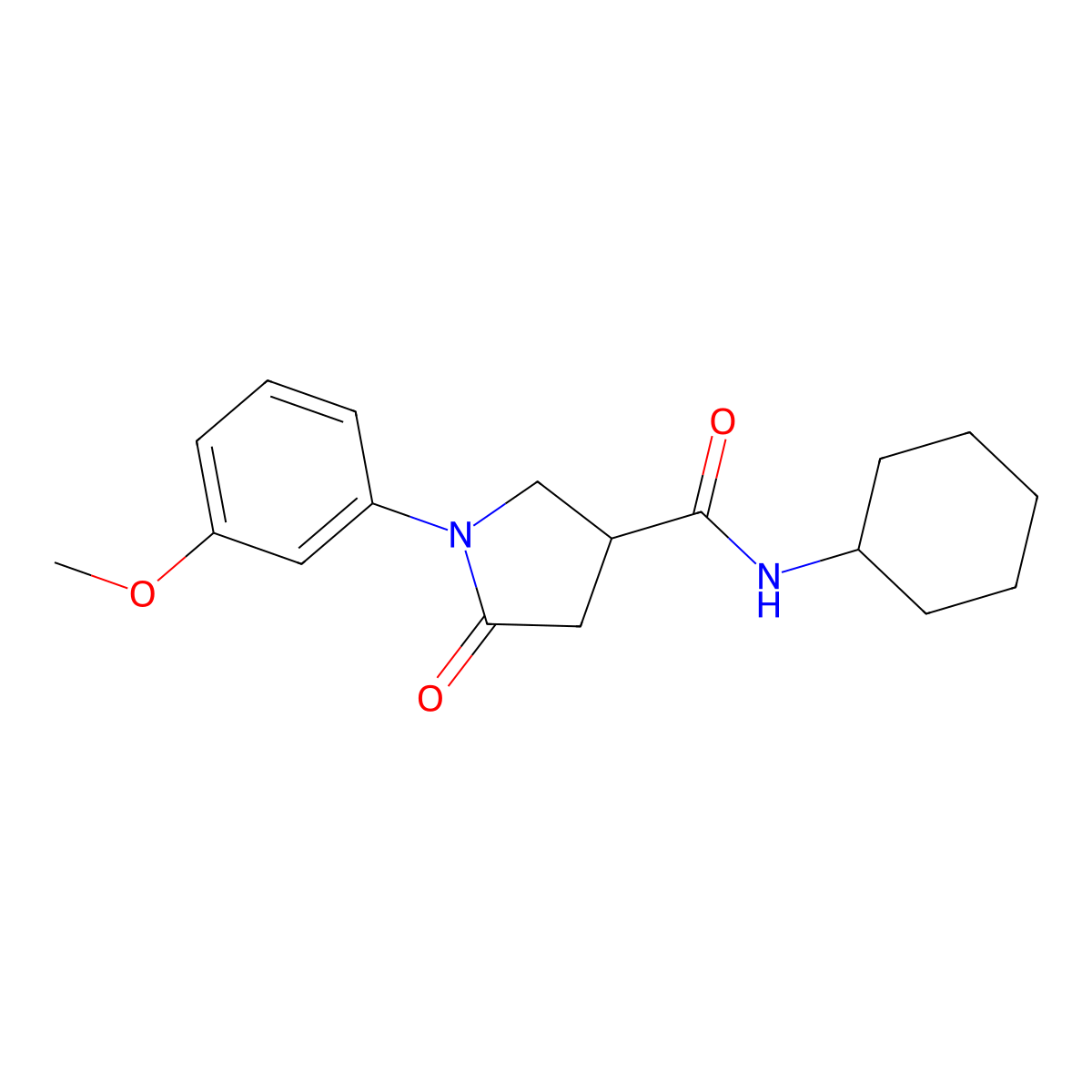 N-cyclohexyl-1-(3-methoxyphenyl)-5-oxopyrrolidine-3-carboxamide molecular structure, CAS 713081-64-2
