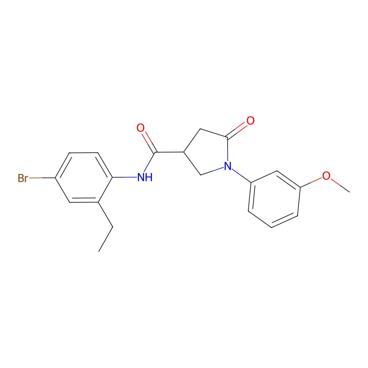 N-(4-bromo-2-ethylphenyl)-1-(3-methoxyphenyl)-5-oxopyrrolidine-3-carboxamide molecular structure, CAS 713081-65-3