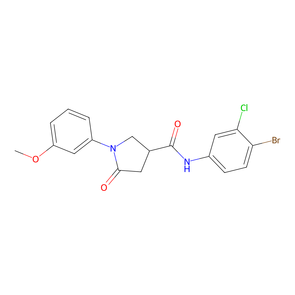 N-(4-bromo-3-chlorophenyl)-1-(3-methoxyphenyl)-5-oxopyrrolidine-3-carboxamide molecular structure, CAS 713081-67-5