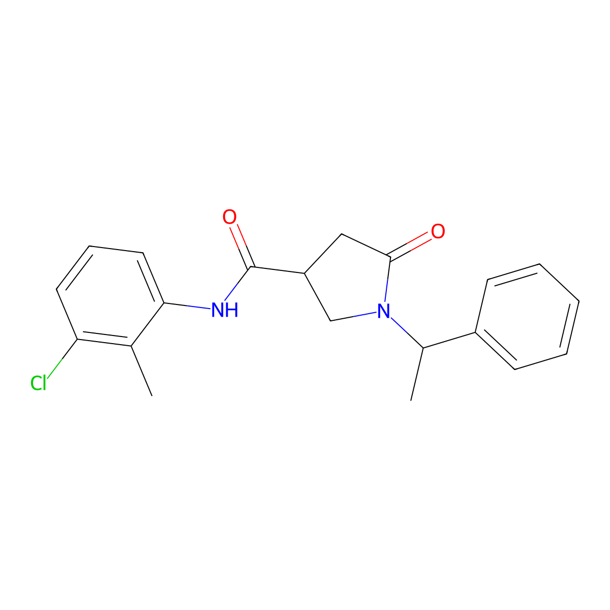 N-(3-chloro-2-methylphenyl)-5-oxo-1-(1-phenylethyl)pyrrolidine-3-carboxamide molecular structure, CAS 713081-87-9