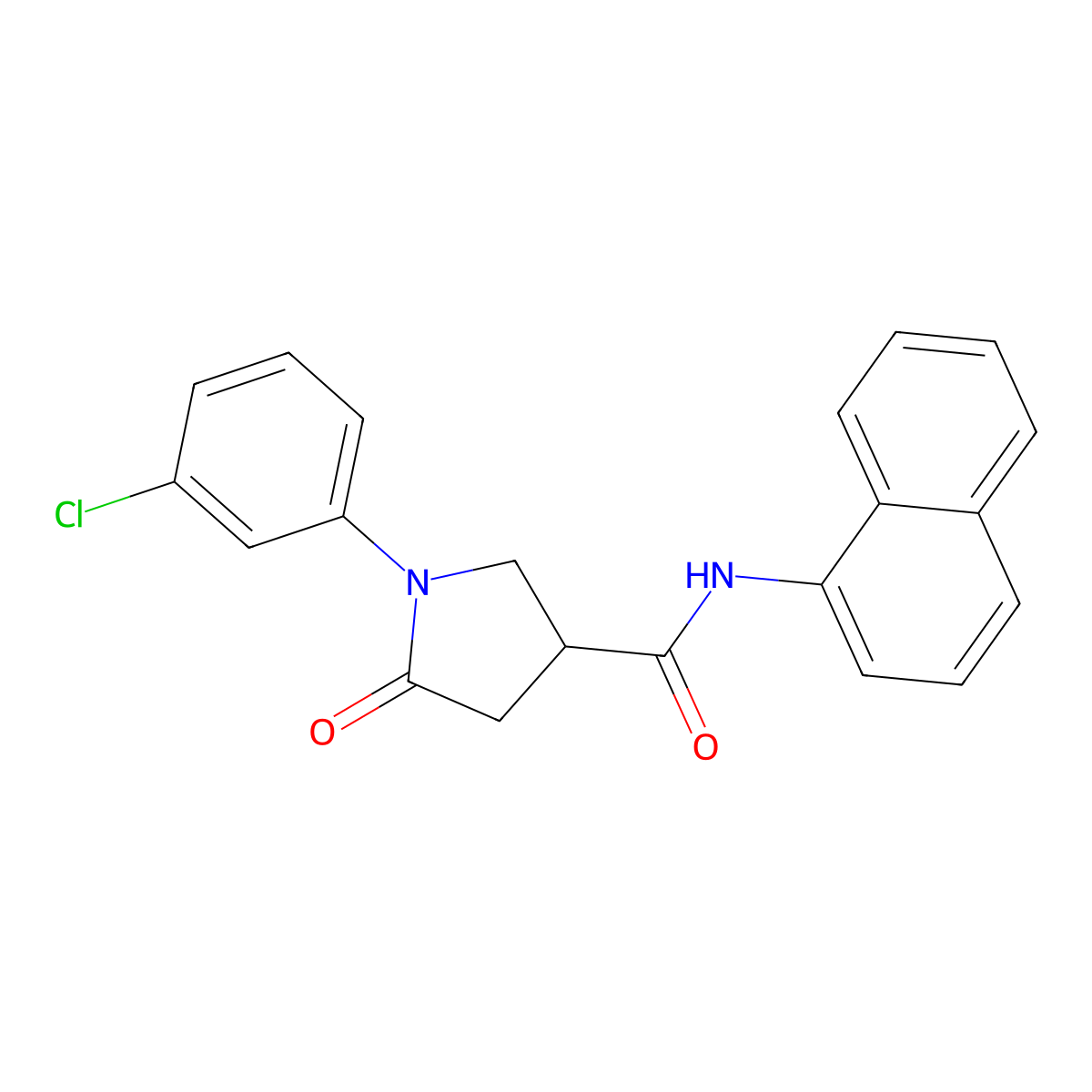 1-(3-chlorophenyl)-N-(1-naphthyl)-5-oxo-3-pyrrolidinecarboxamide molecular structure, CAS 713081-91-5