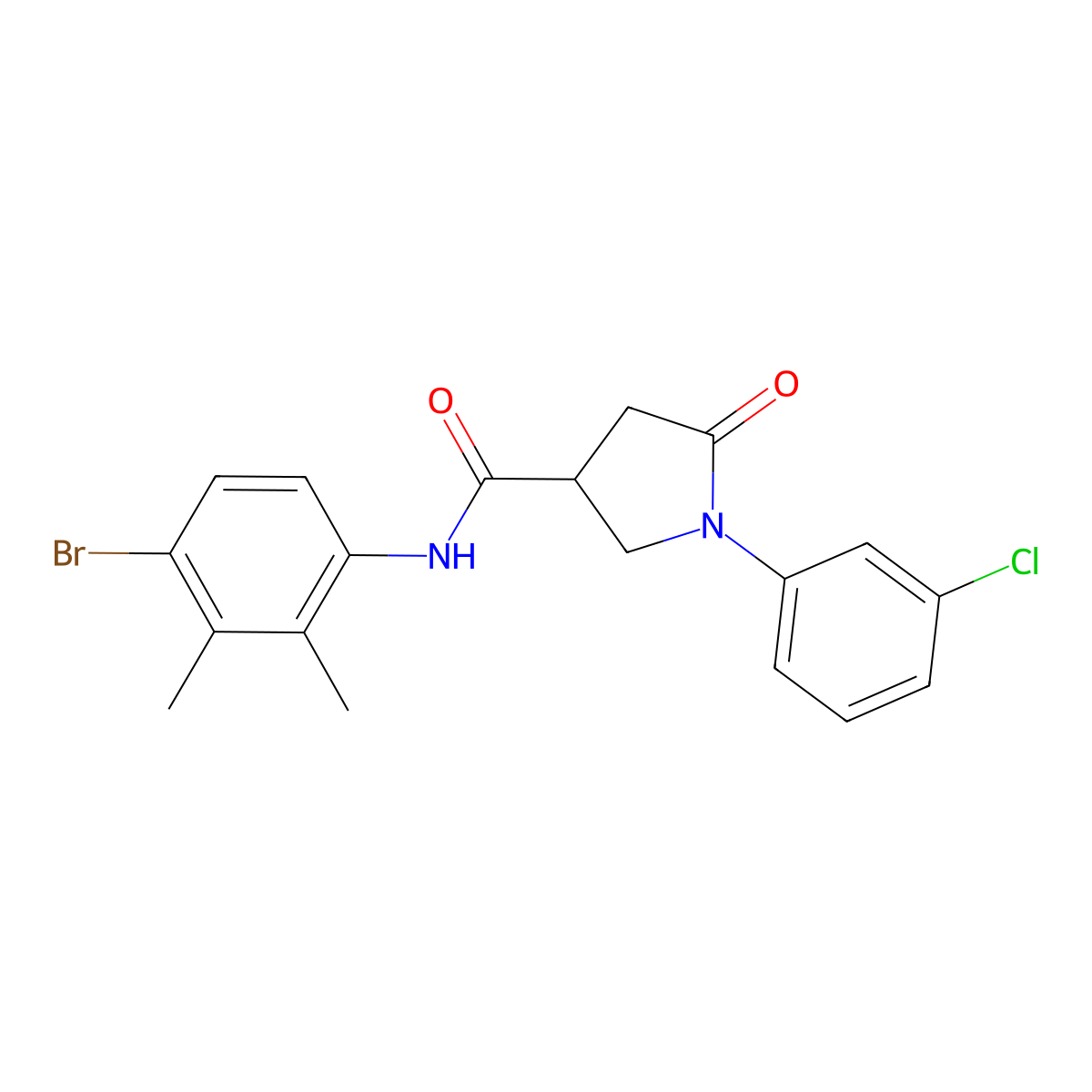 N-(4-bromo-2,3-dimethylphenyl)-1-(3-chlorophenyl)-5-oxopyrrolidine-3-carboxamide molecular structure, CAS 713081-92-6