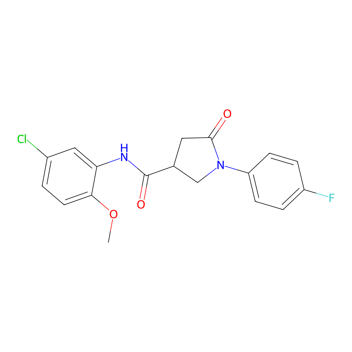 N-(5-chloro-2-methoxyphenyl)-1-(4-fluorophenyl)-5-oxopyrrolidine-3-carboxamide molecular structure, CAS 713082-01-0