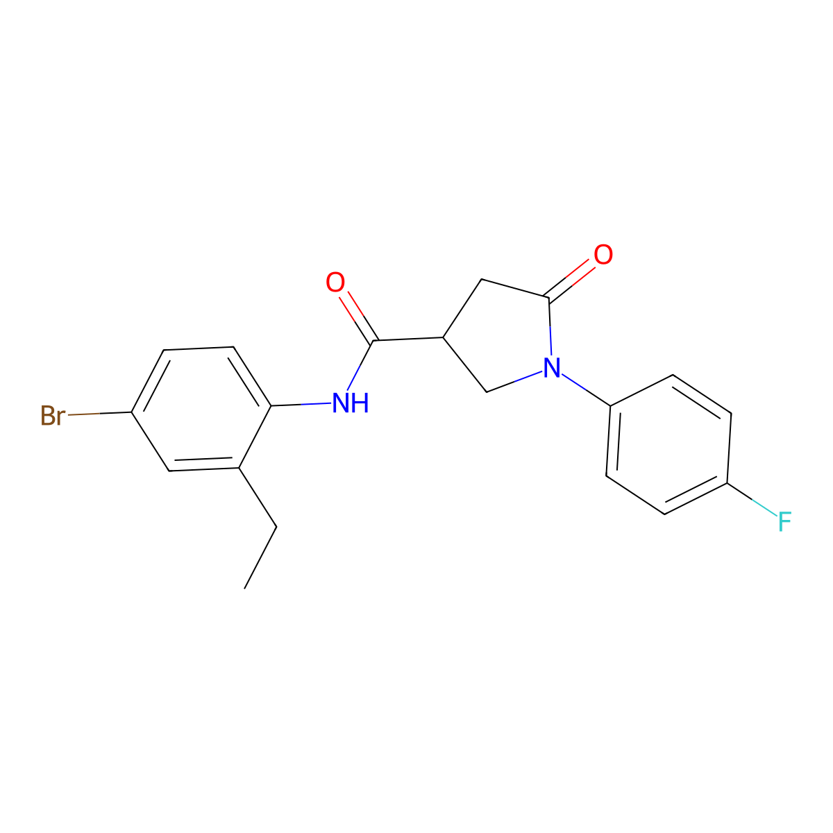 N-(4-bromo-2-ethylphenyl)-1-(4-fluorophenyl)-5-oxopyrrolidine-3-carboxamide molecular structure, CAS 713082-02-1