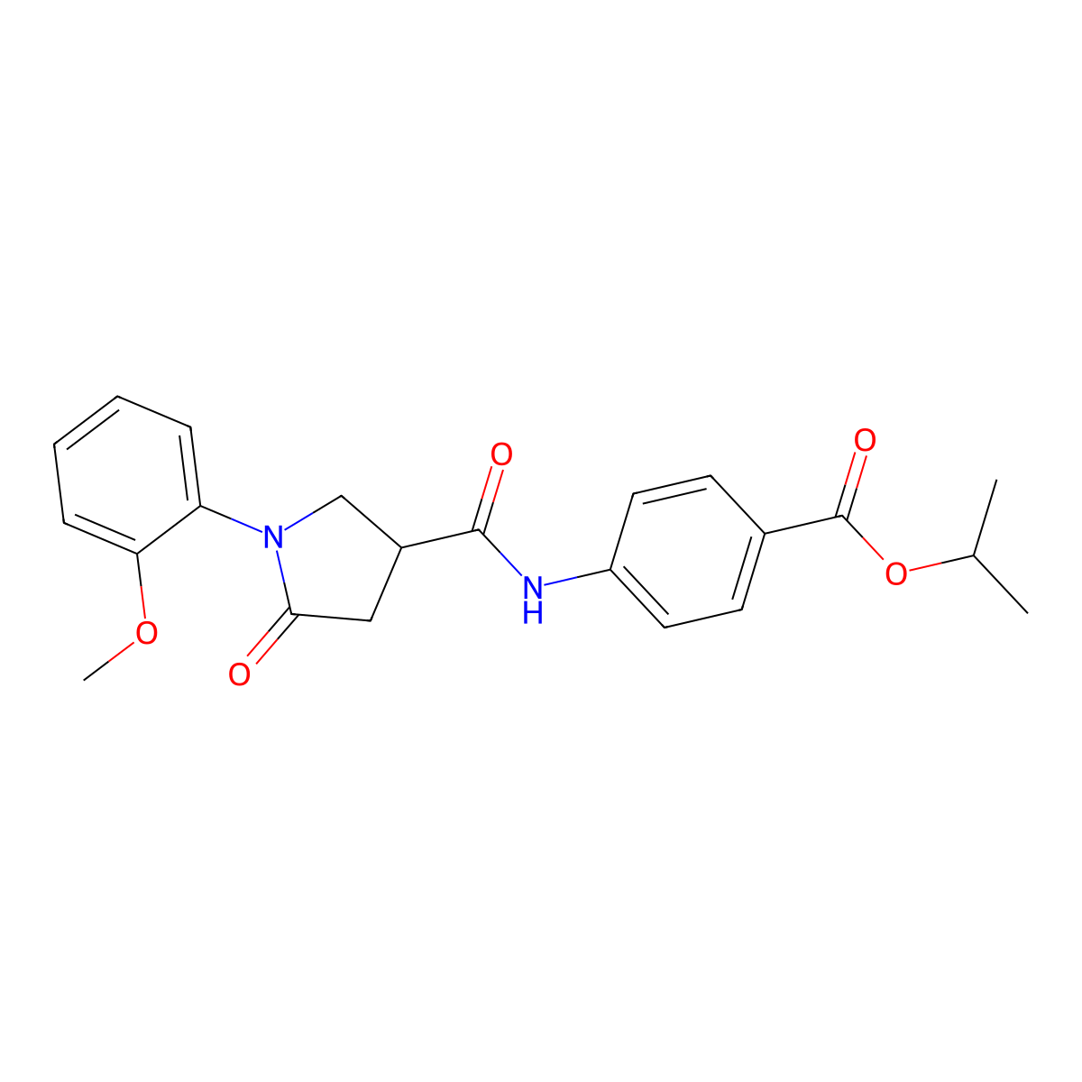 Isopropyl 4-({[1-(2-methoxyphenyl)-5-oxo-3-pyrrolidinyl]carbonyl}amino)benzoate molecular structure, CAS 713082-11-2