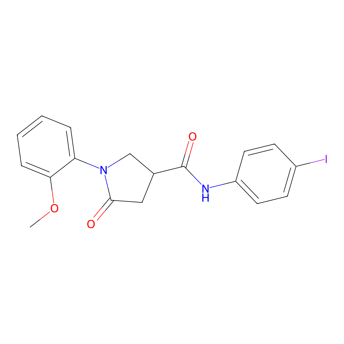 N-(4-iodophenyl)-1-(2-methoxyphenyl)-5-oxopyrrolidine-3-carboxamide molecular structure, CAS 713082-12-3