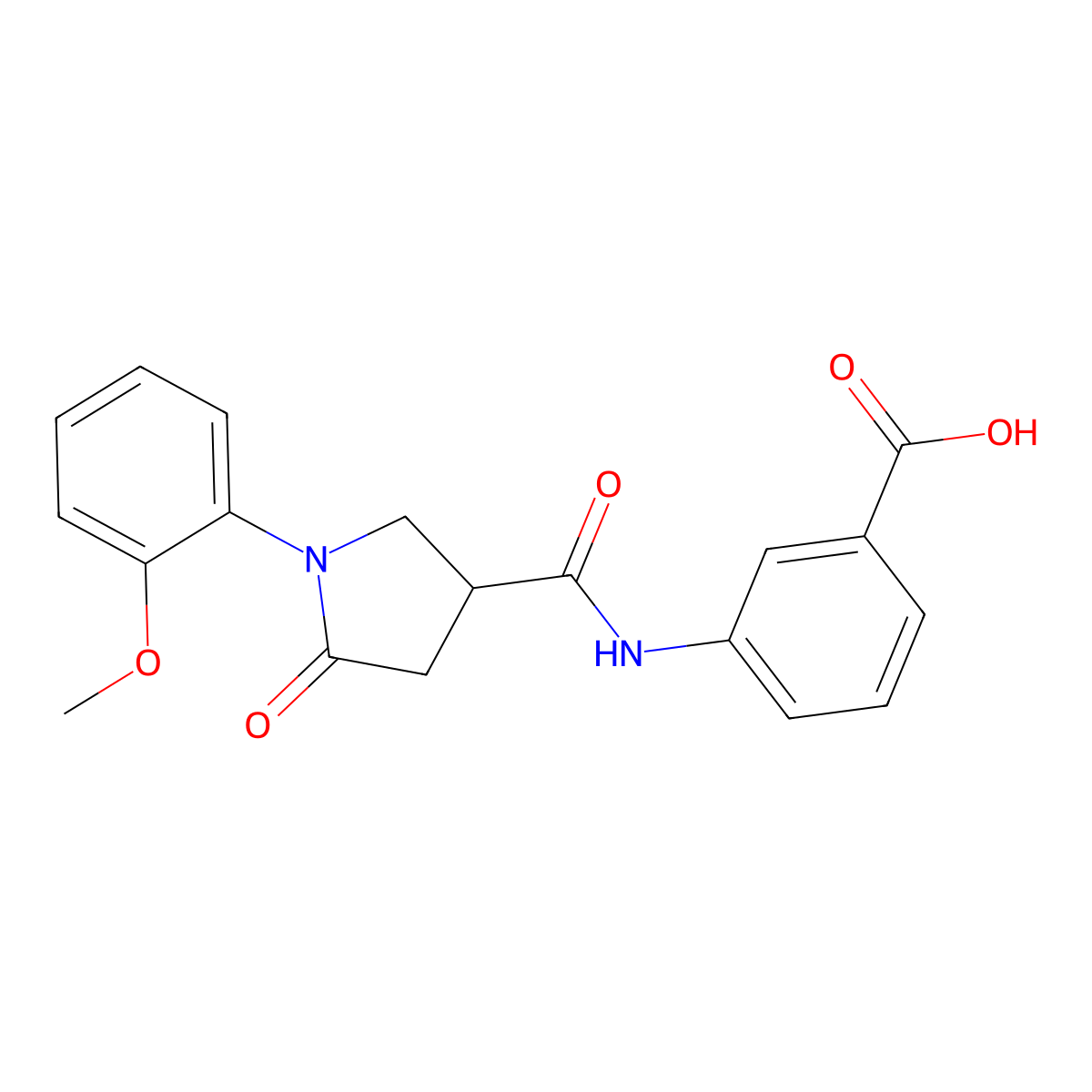 3-({[1-(2-Methoxyphenyl)-5-oxo-3-pyrrolidinyl]carbonyl}amino)benzoic acid molecular structure, CAS 713082-15-6