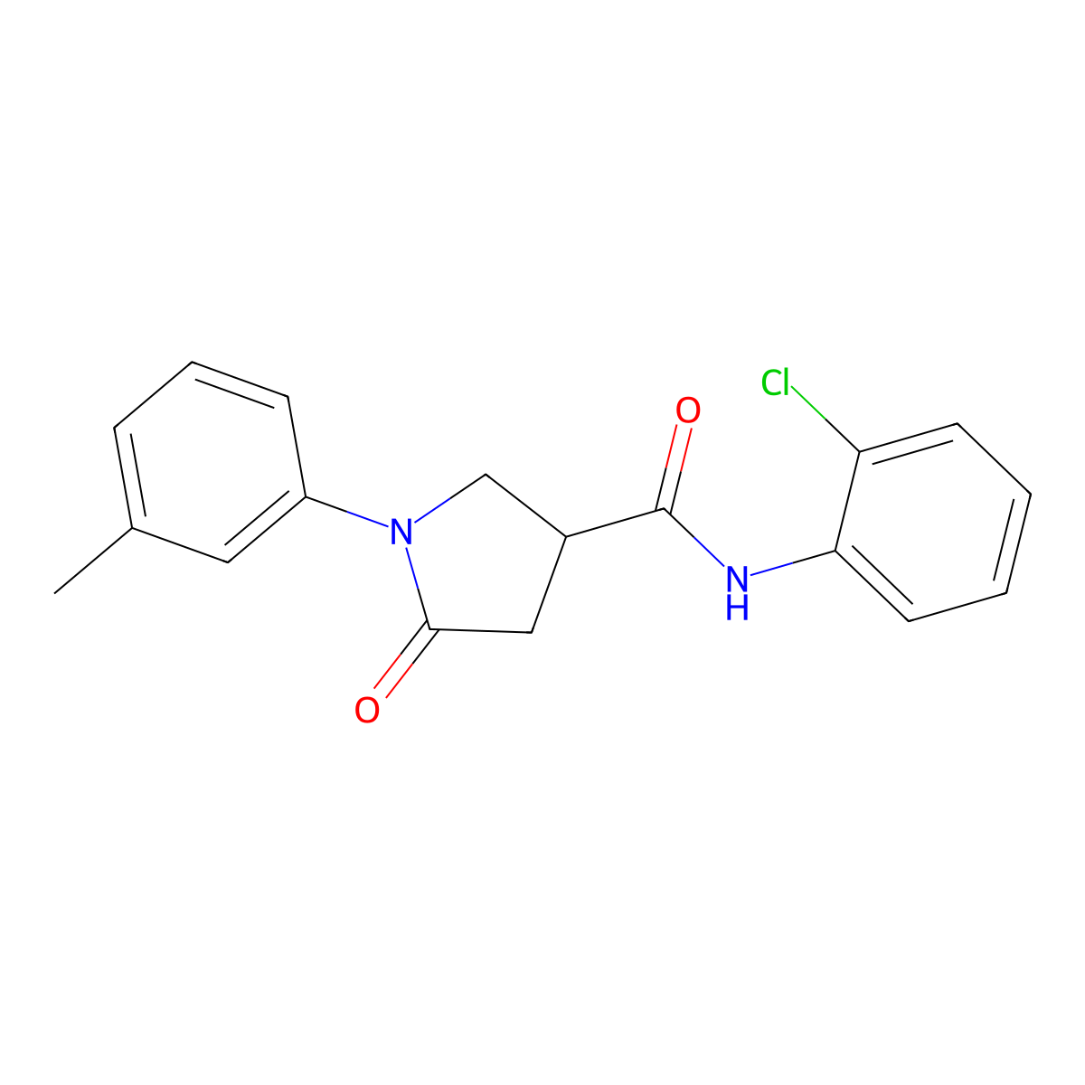 N-(2-chlorophenyl)-1-(3-methylphenyl)-5-oxopyrrolidine-3-carboxamide molecular structure, CAS 713082-25-8