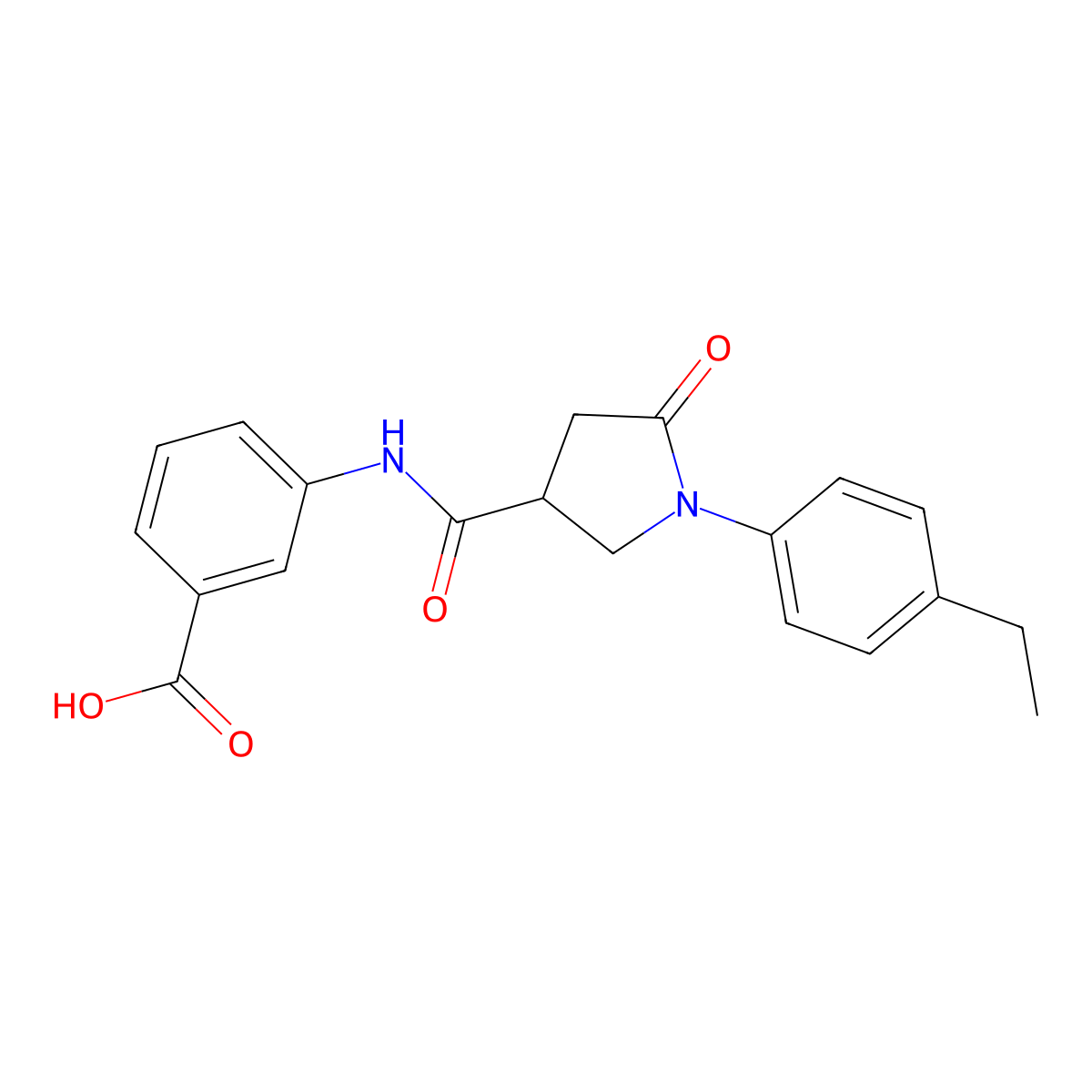 3-({[1-(4-Ethylphenyl)-5-oxopyrrolidin-3-yl]carbonyl}amino)benzoic acid molecular structure, CAS 713082-28-1