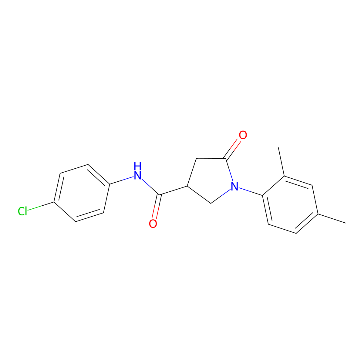 N-(4-chlorophenyl)-1-(2,4-dimethylphenyl)-5-oxopyrrolidine-3-carboxamide molecular structure, CAS 713082-42-9