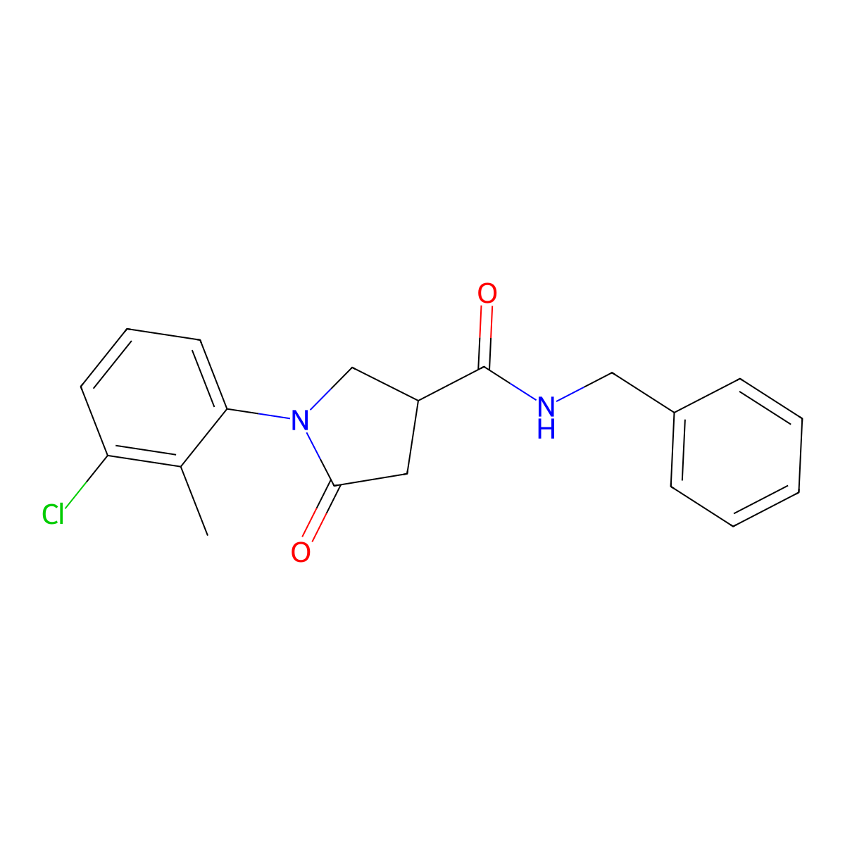 N-benzyl-1-(3-chloro-2-methylphenyl)-5-oxopyrrolidine-3-carboxamide molecular structure, CAS 713082-44-1