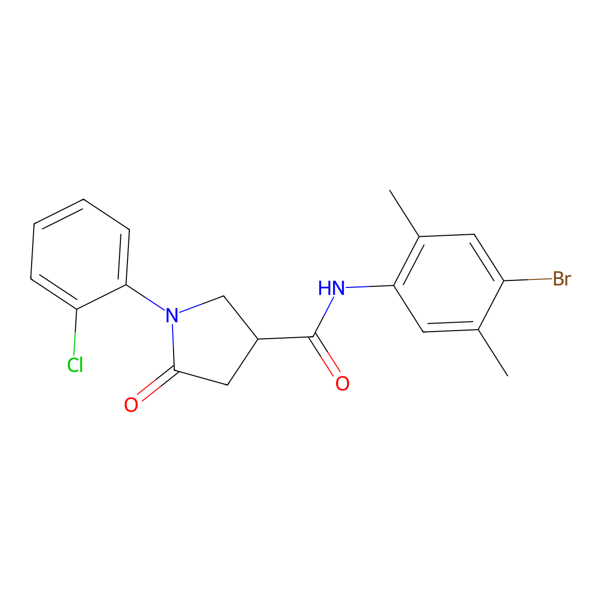 N-(4-bromo-2,5-dimethylphenyl)-1-(2-chlorophenyl)-5-oxopyrrolidine-3-carboxamide molecular structure, CAS 713082-59-8