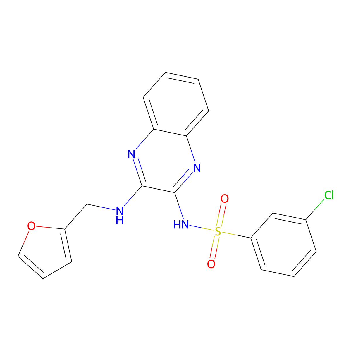 3-chloro-N-(3-((furan-2-ylmethyl)amino)quinoxalin-2-yl)benzenesulfonamide molecular structure, CAS 713083-65-9