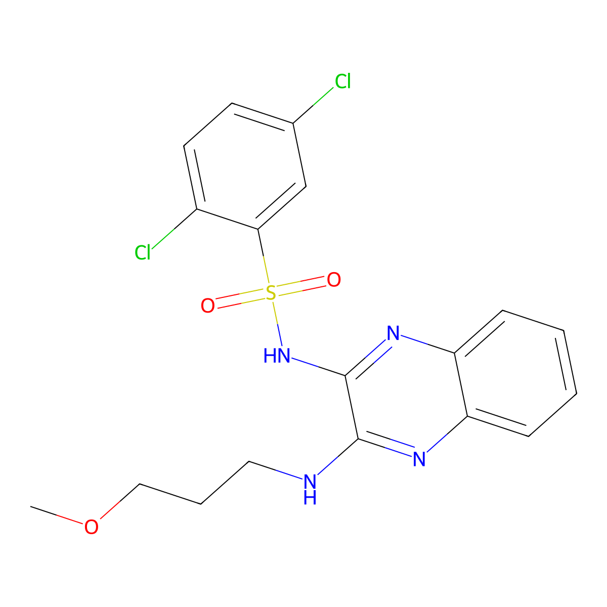 2,5-dichloro-N-(3-((3-methoxypropyl)amino)quinoxalin-2-yl)benzenesulfonamide molecular structure, CAS 713083-95-5