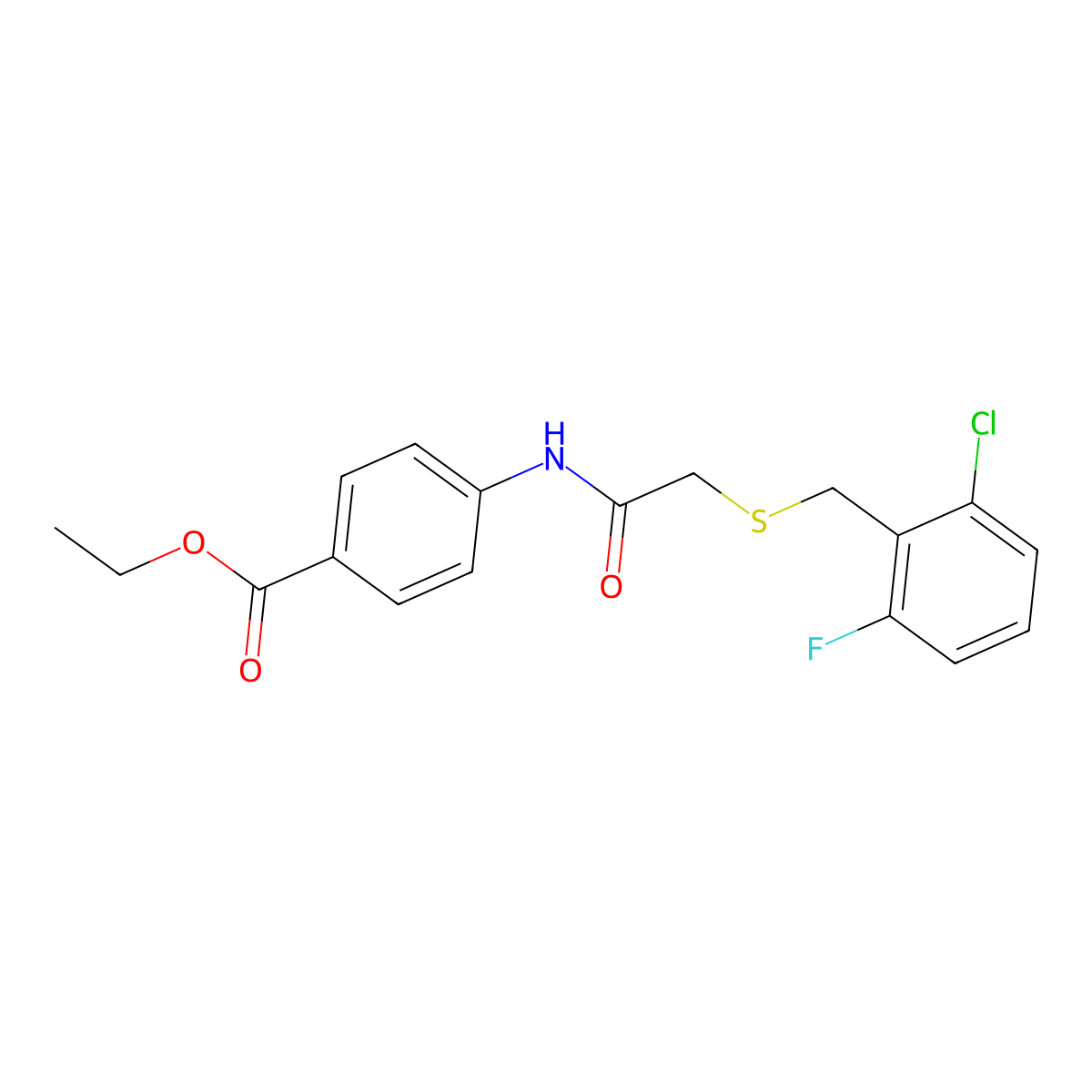 Ethyl 4-({[(2-chloro-6-fluorobenzyl)sulfanyl]acetyl}amino)benzoate molecular structure, CAS 713083-98-8