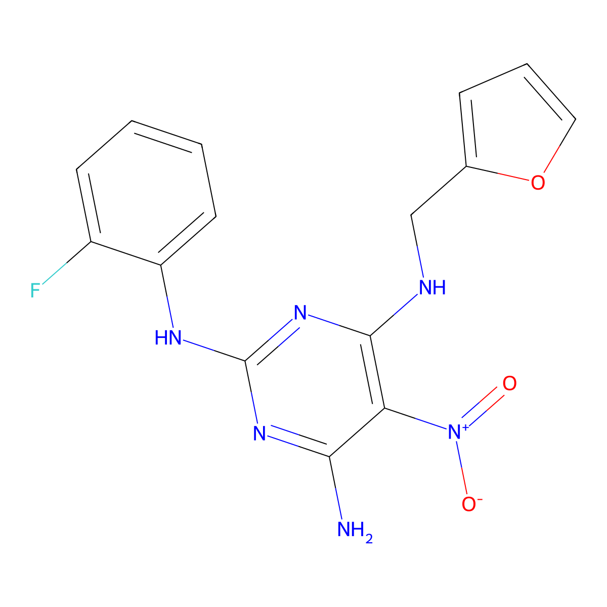 N2-(2-fluorophenyl)-N4-[(furan-2-yl)methyl]-5-nitropyrimidine-2,4,6-triamine molecular structure, CAS 713084-86-7