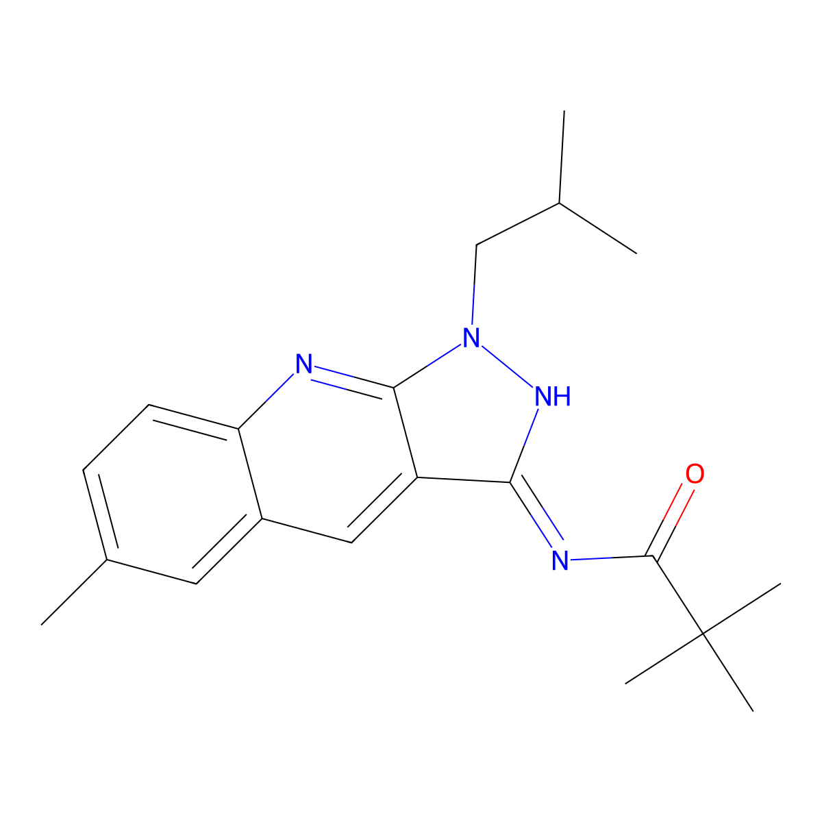 2,2-dimethyl-N-[6-methyl-1-(2-methylpropyl)pyrazolo[3,4-b]quinolin-3-yl]propanamide molecular structure, CAS 713084-88-9