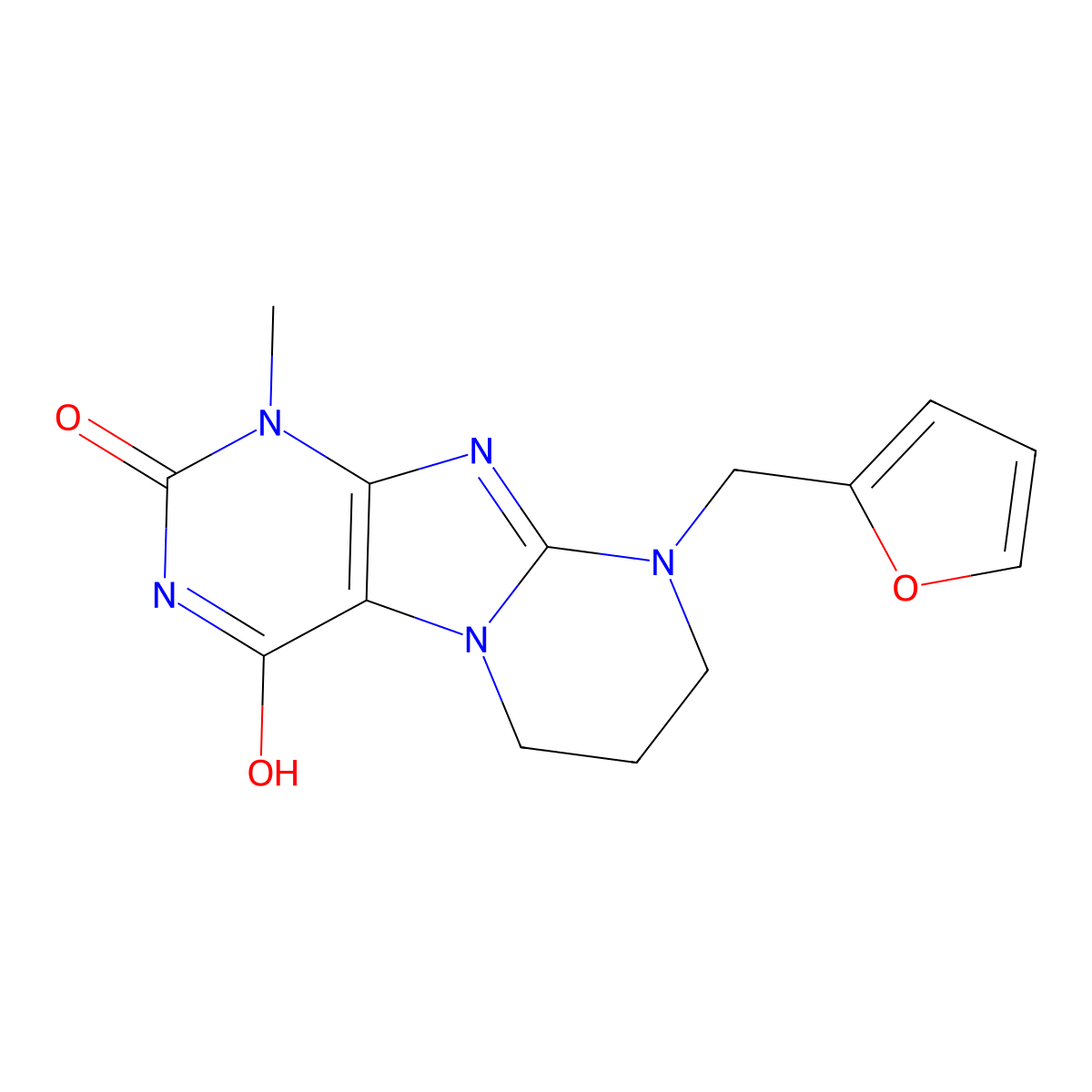 9-(furan-2-ylmethyl)-1-methyl-7,8-dihydro-6H-purino[7,8-a]pyrimidine-2,4-dione molecular structure, CAS 713086-25-0