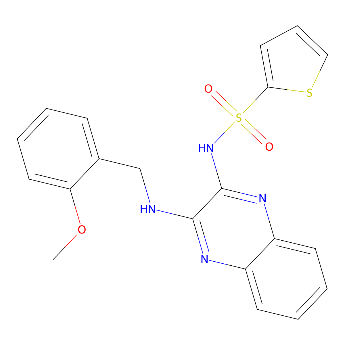 N-(3-((2-methoxybenzyl)amino)quinoxalin-2-yl)thiophene-2-sulfonamide molecular structure, CAS 713086-57-8