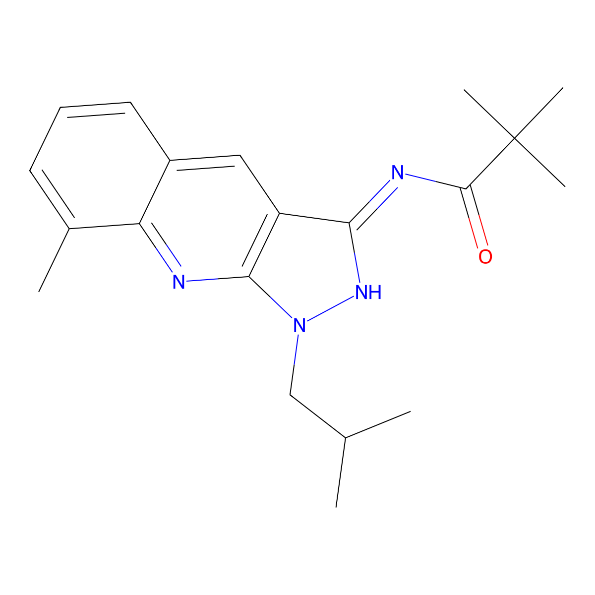 2,2-dimethyl-N-[8-methyl-1-(2-methylpropyl)pyrazolo[3,4-b]quinolin-3-yl]propanamide molecular structure, CAS 713086-93-2