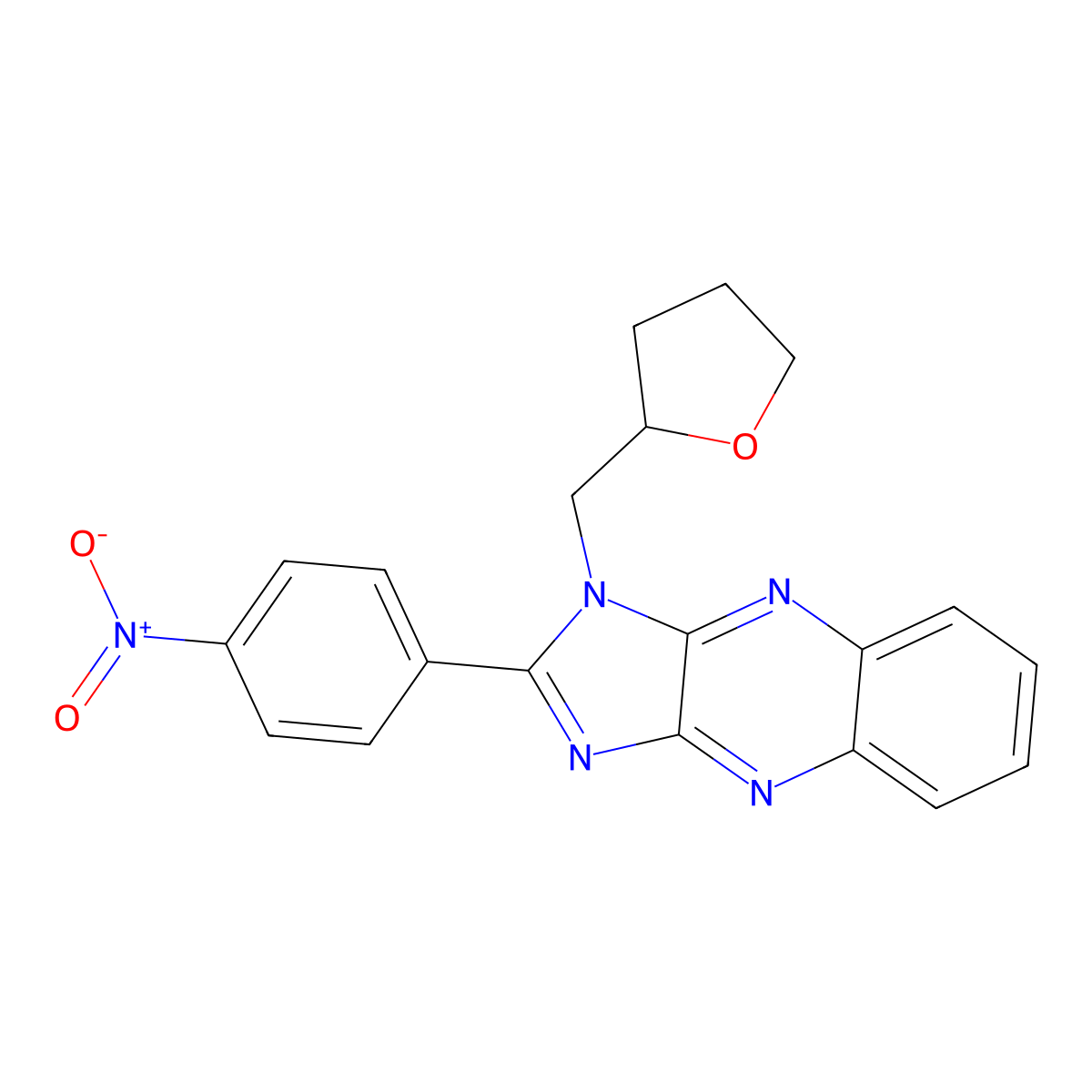 2-(4-nitrophenyl)-1-((tetrahydrofuran-2-yl)methyl)-1H-imidazo[4,5-b]quinoxaline molecular structure, CAS 713087-01-5