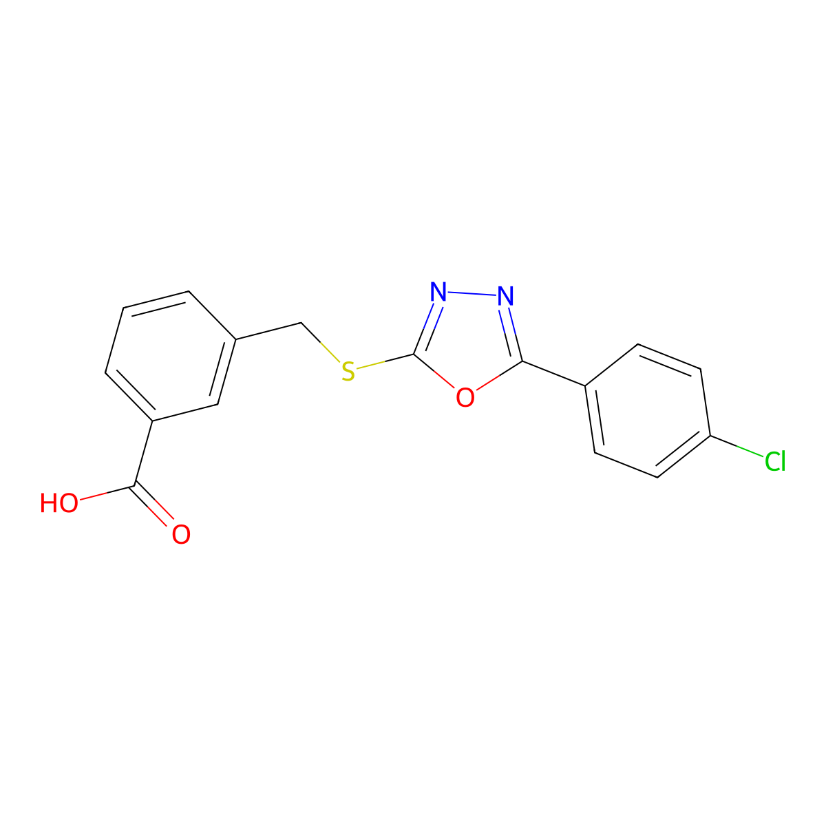 3-[[5-(4-chlorophenyl)-1,3,4-oxadiazol-2-yl]sulfanylmethyl]benzoic Acid molecular structure, CAS 713087-02-6