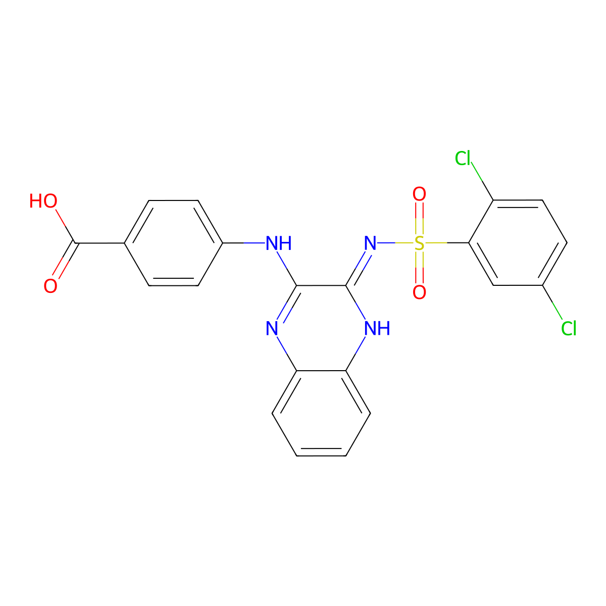 4-{[(3Z)-3-{[(2,5-dichlorophenyl)sulfonyl]imino}-3,4-dihydroquinoxalin-2-yl]amino}benzoic acid molecular structure, CAS 713087-91-3