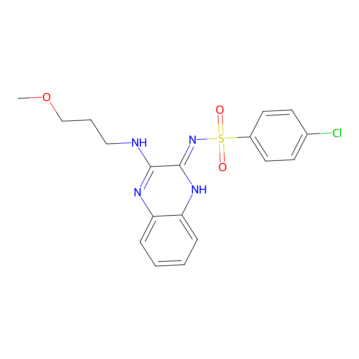 4-chloro-N-(3-((3-methoxypropyl)amino)quinoxalin-2-yl)benzenesulfonamide molecular structure, CAS 713088-49-4