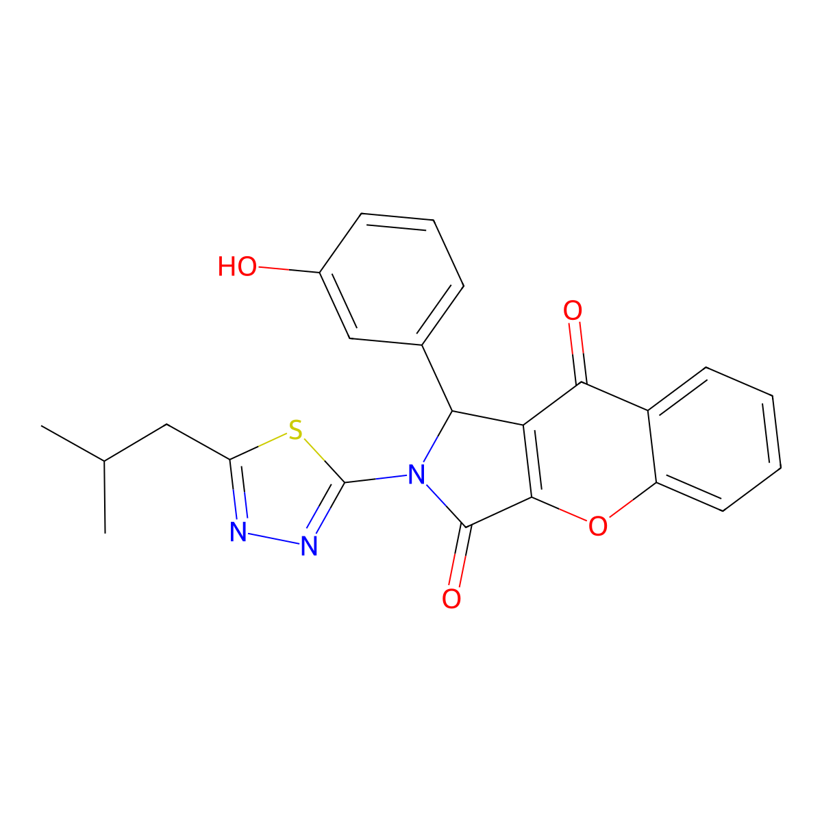 1-(3-Hydroxyphenyl)-2-(5-isobutyl-1,3,4-thiadiazol-2-yl)-1,2-dihydrochromeno[2,3-c]pyrrole-3,9-dione molecular structure, CAS 713088-56-3