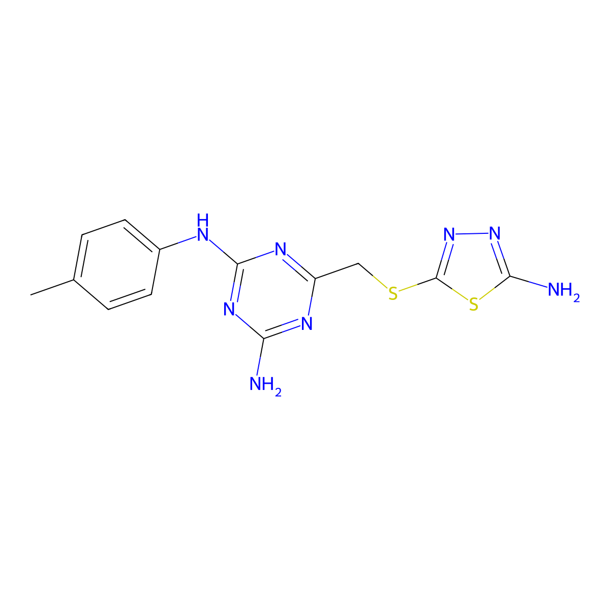 6-{[(5-amino-1,3,4-thiadiazol-2-yl)sulfanyl]methyl}-N-(4-methylphenyl)-1,3,5-triazine-2,4-diamine molecular structure, CAS 713089-80-6