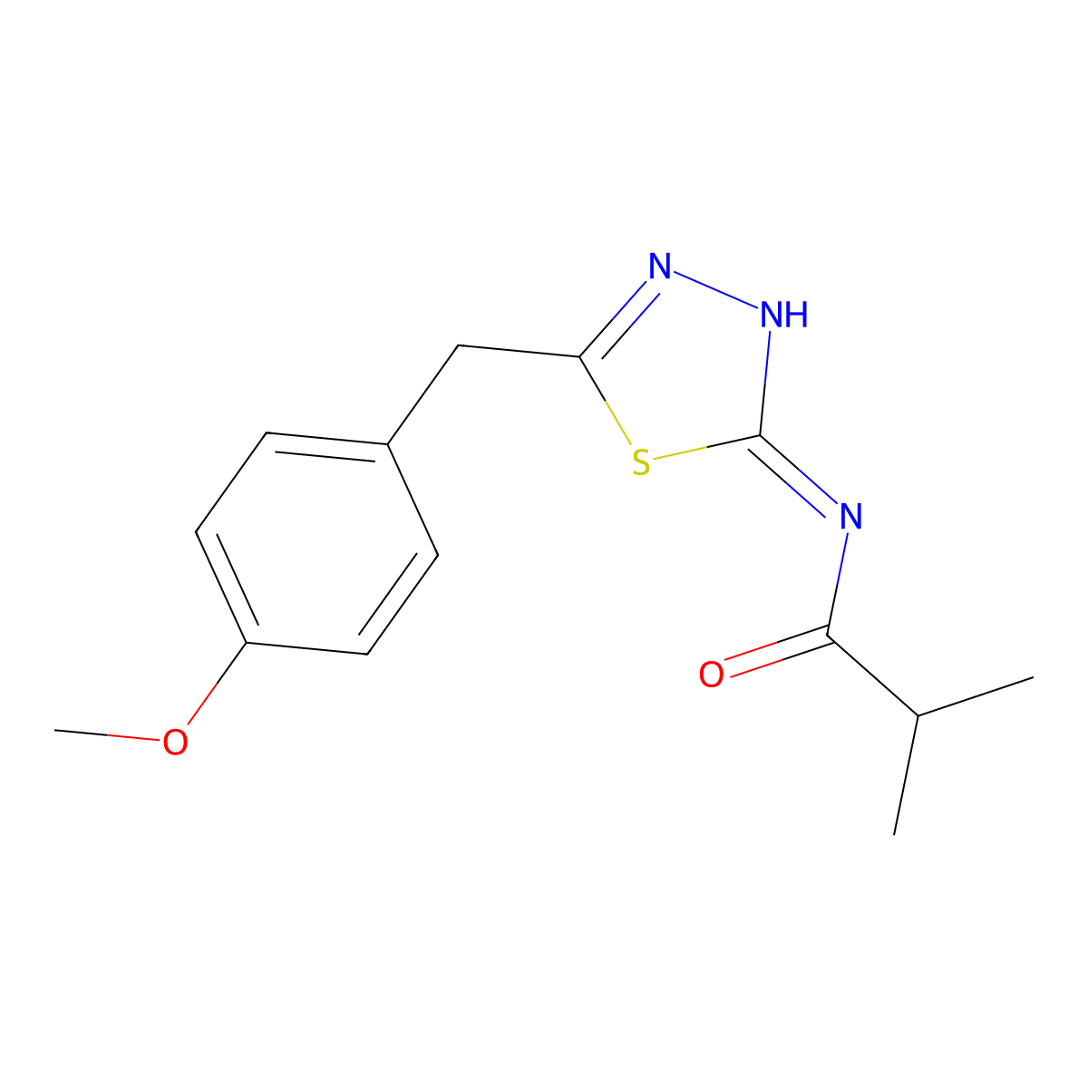 N-[5-[(4-methoxyphenyl)methyl]-1,3,4-thiadiazol-2-yl]-2-methylpropanamide molecular structure, CAS 713092-32-1