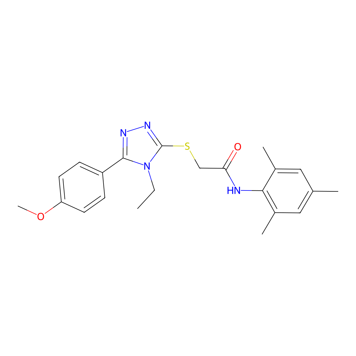 2-[[4-ethyl-5-(4-methoxyphenyl)-1,2,4-triazol-3-yl]sulfanyl]-N-(2,4,6-trimethylphenyl)acetamide molecular structure, CAS 713095-54-6