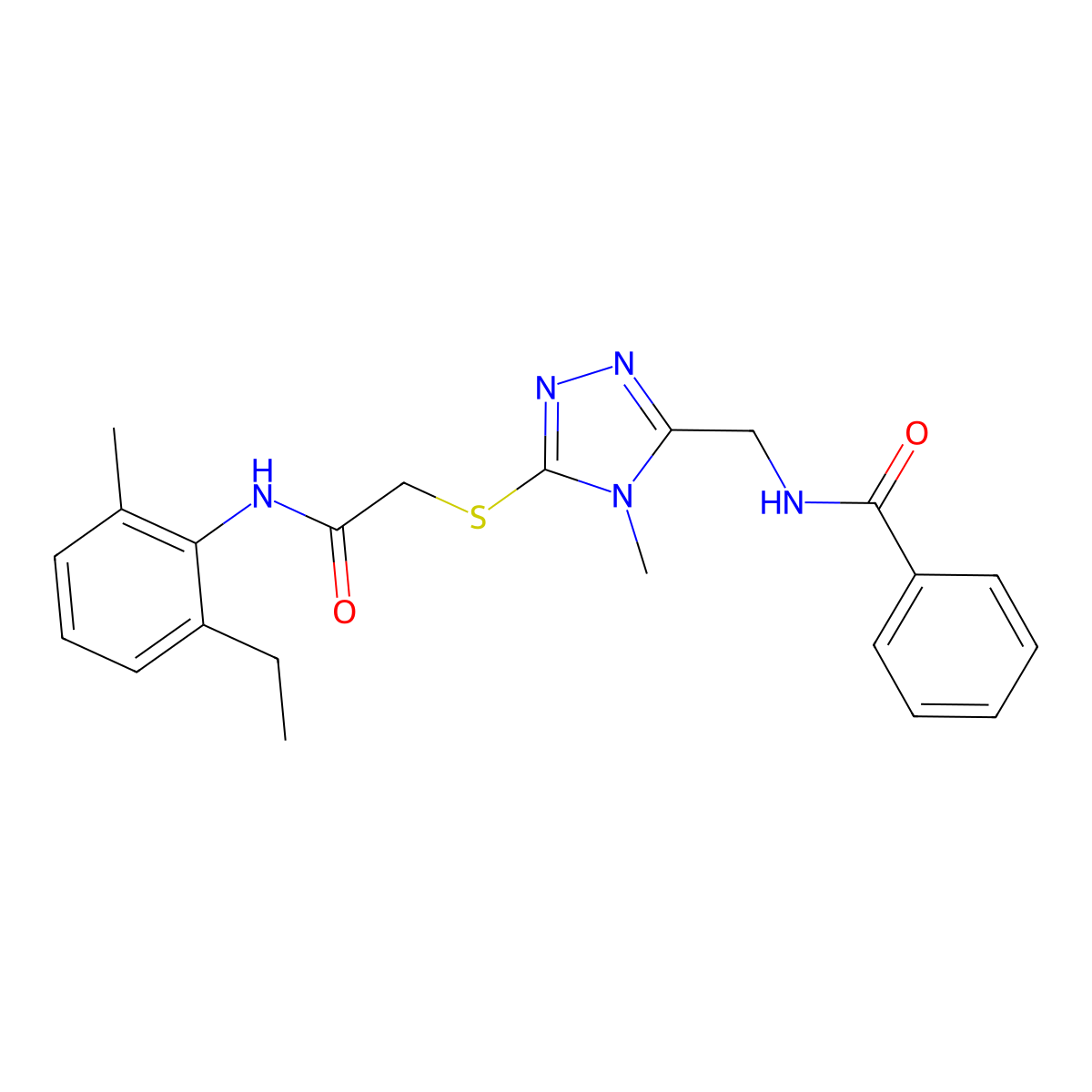 N-[[5-[2-(2-ethyl-6-methylanilino)-2-oxoethyl]sulfanyl-4-methyl-1,2,4-triazol-3-yl]methyl]benzamide molecular structure, CAS 713095-63-7